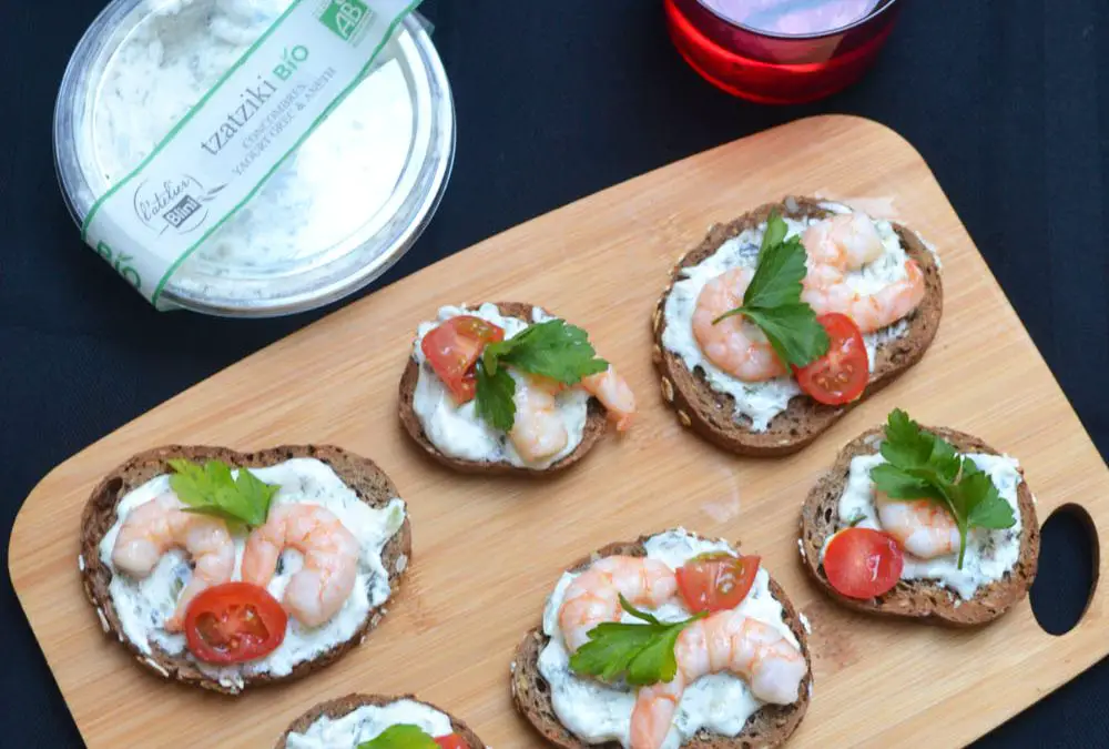 Tartines Tzatziki crevettes